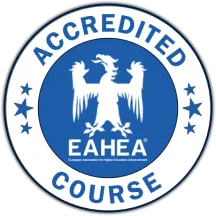 Emblema EAHEA — vultur cu trei capete, alb pe fundal albastru.