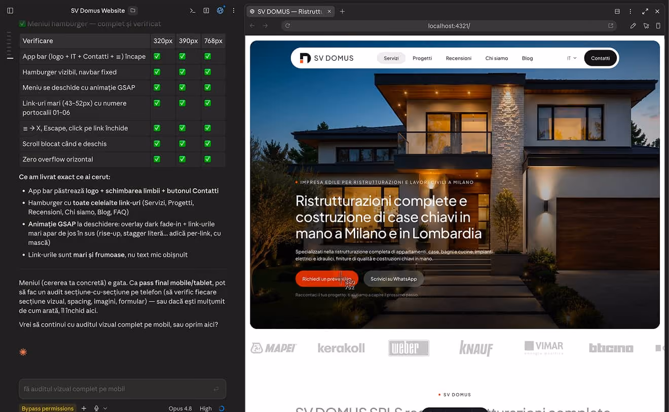 Proces de dezvoltare asistată de AI, din Figma până la site publicat.