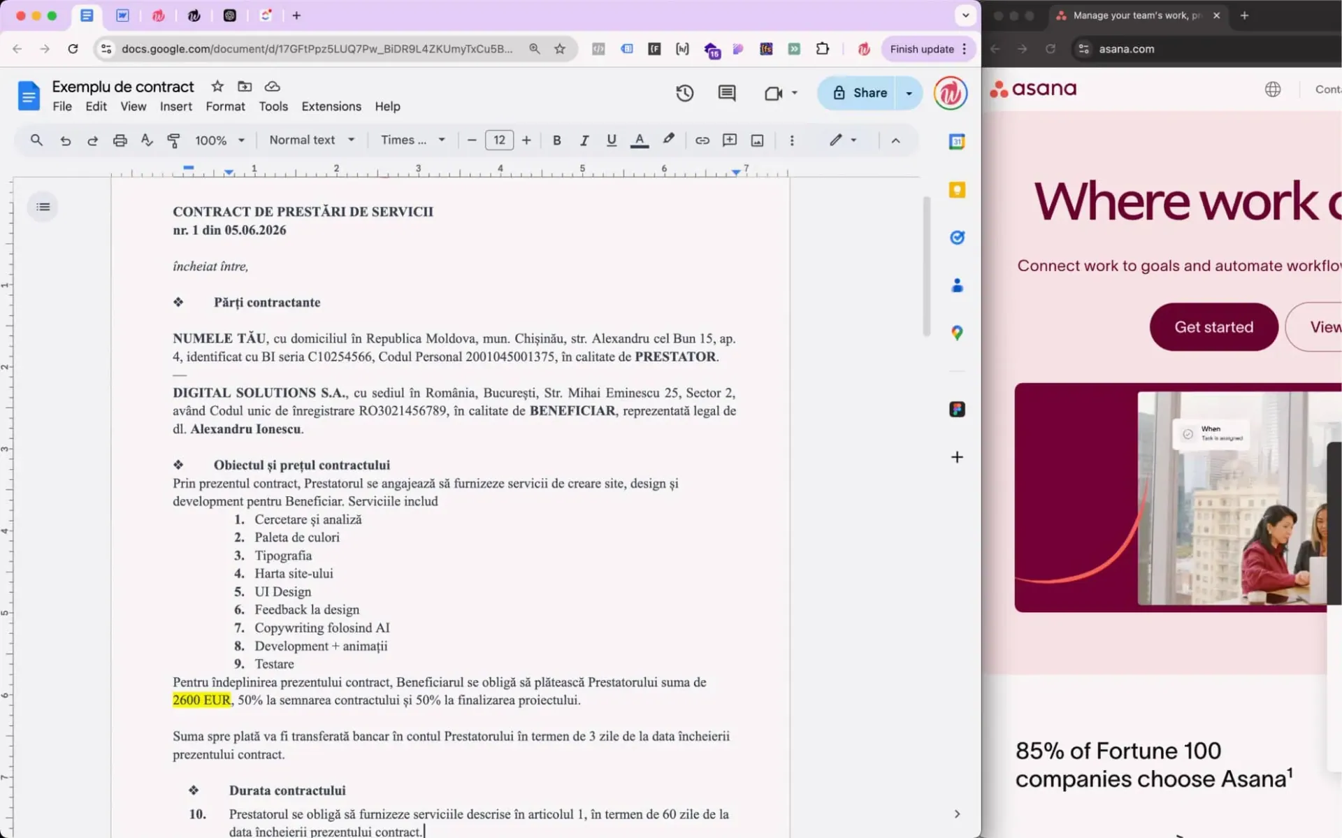 Discuție de preț și contract cu un client.
