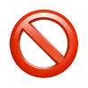 Red prohibition symbol with a diagonal line crossing a green background.