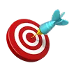 Blue dart hitting the center of a red and white target.
