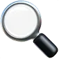 Magnifying glass with black handle on white background.