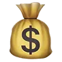 Gold money bag with a black dollar sign on it.