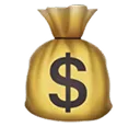 Gold money bag with a black dollar sign on it.