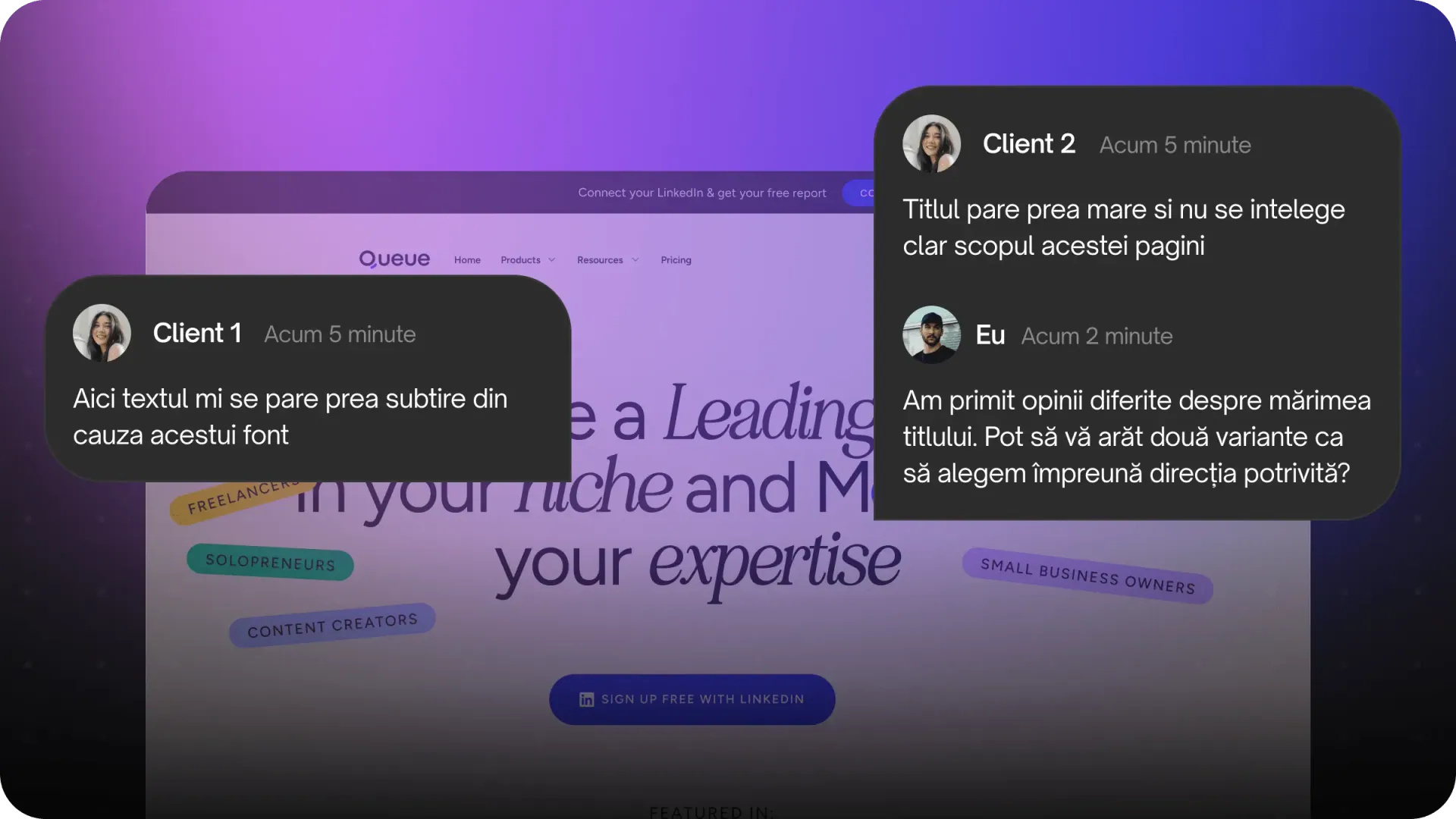 Exemplu de feedback diferit de la clienți asupra aceluiași design.