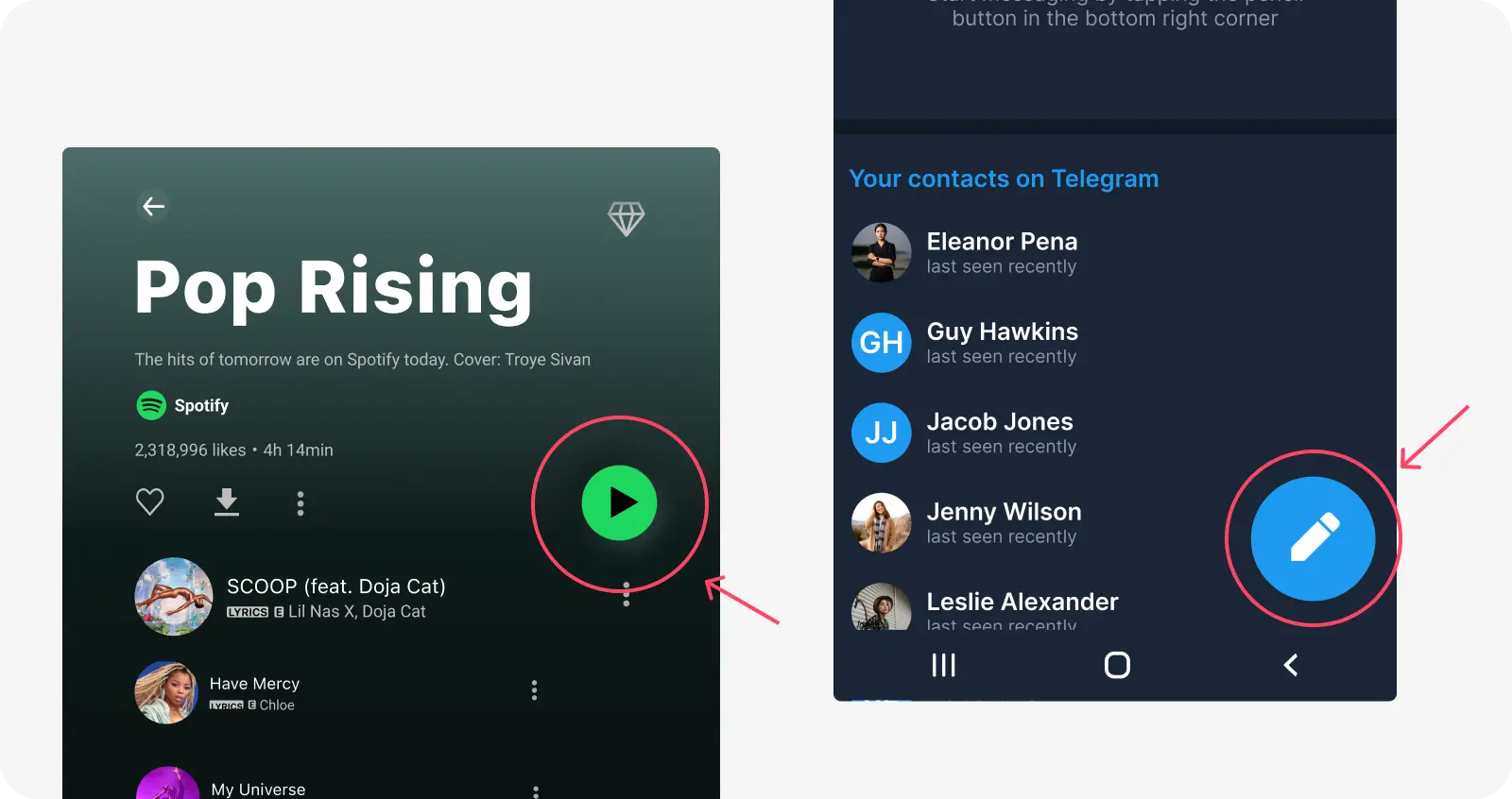Exemplu de butoane acțiune plutitoare (Floating Action Buttons).