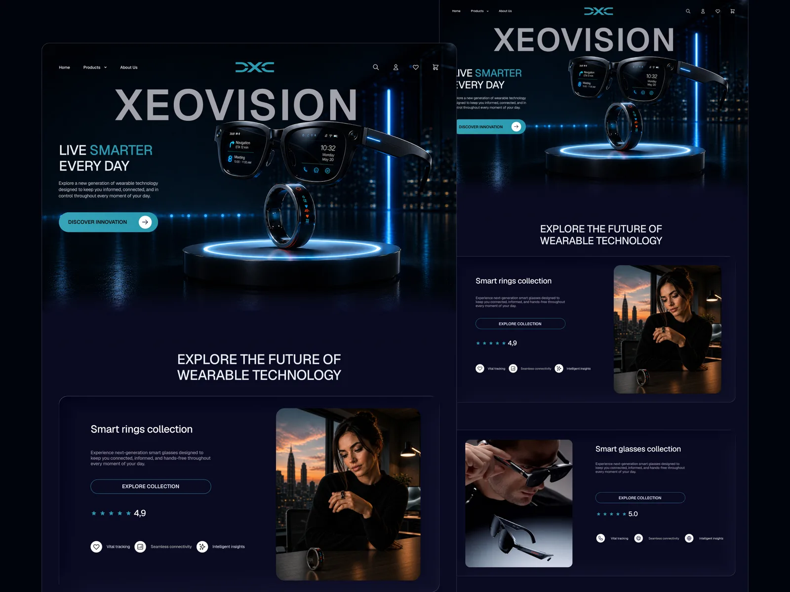Landing page XEOVISION înainte și după feedback-ul mentorului